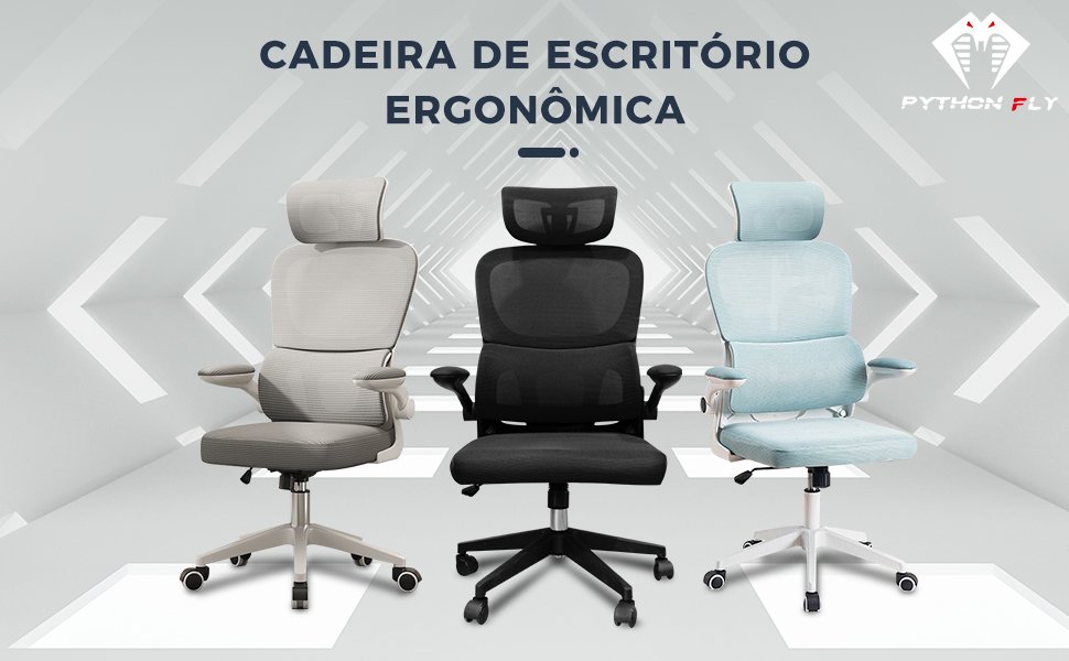 Cadeira de escritório, design ergonômico com suporte lombar independente, malha respirável e encosto de cabeça ajustável