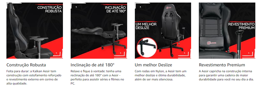 Cadeira Gamer Kalkan Aesir 2D Preta